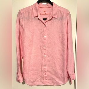 Tommy Bahama Pink Linen Button Down Shirt Relaxed Fit S